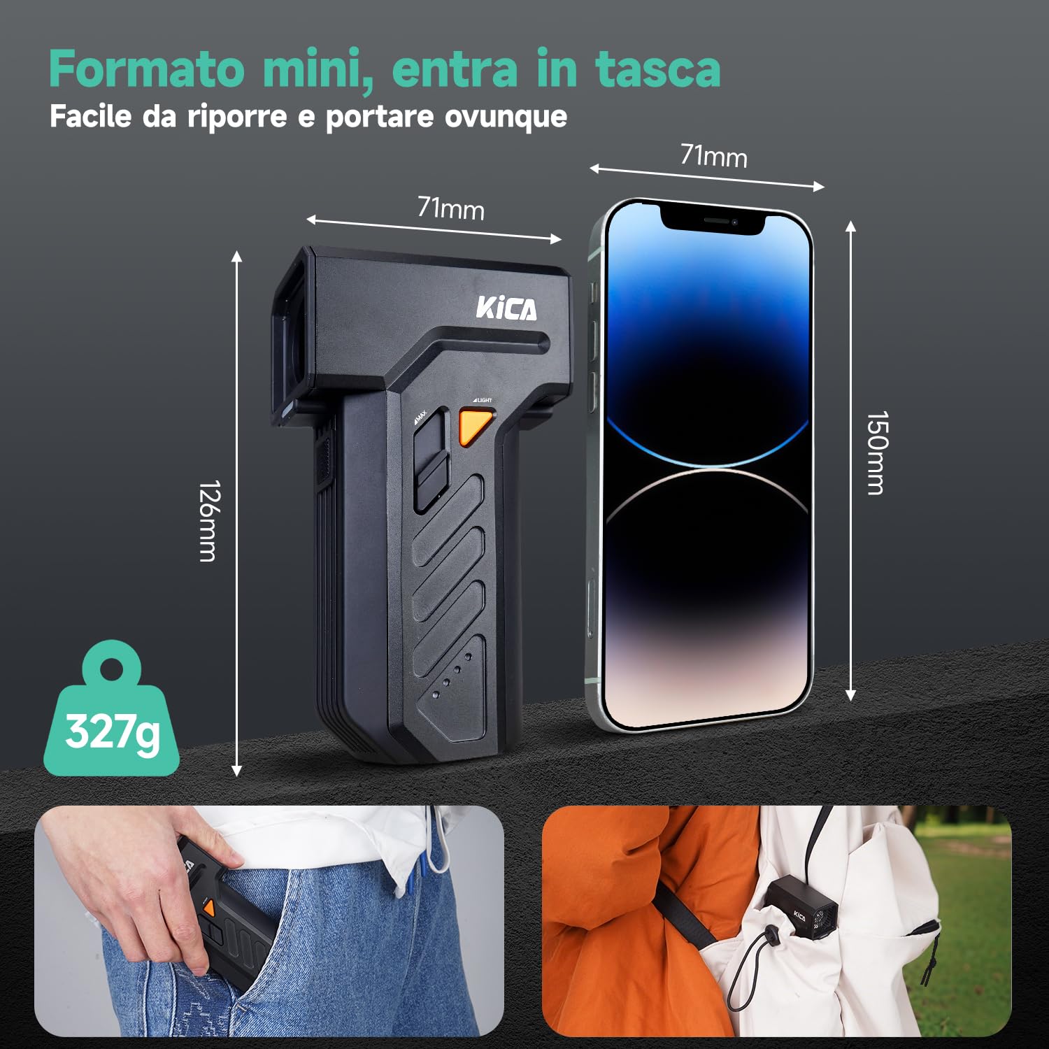 Kica JetFan Ultra spolverino elettrico 48 m/s con LED