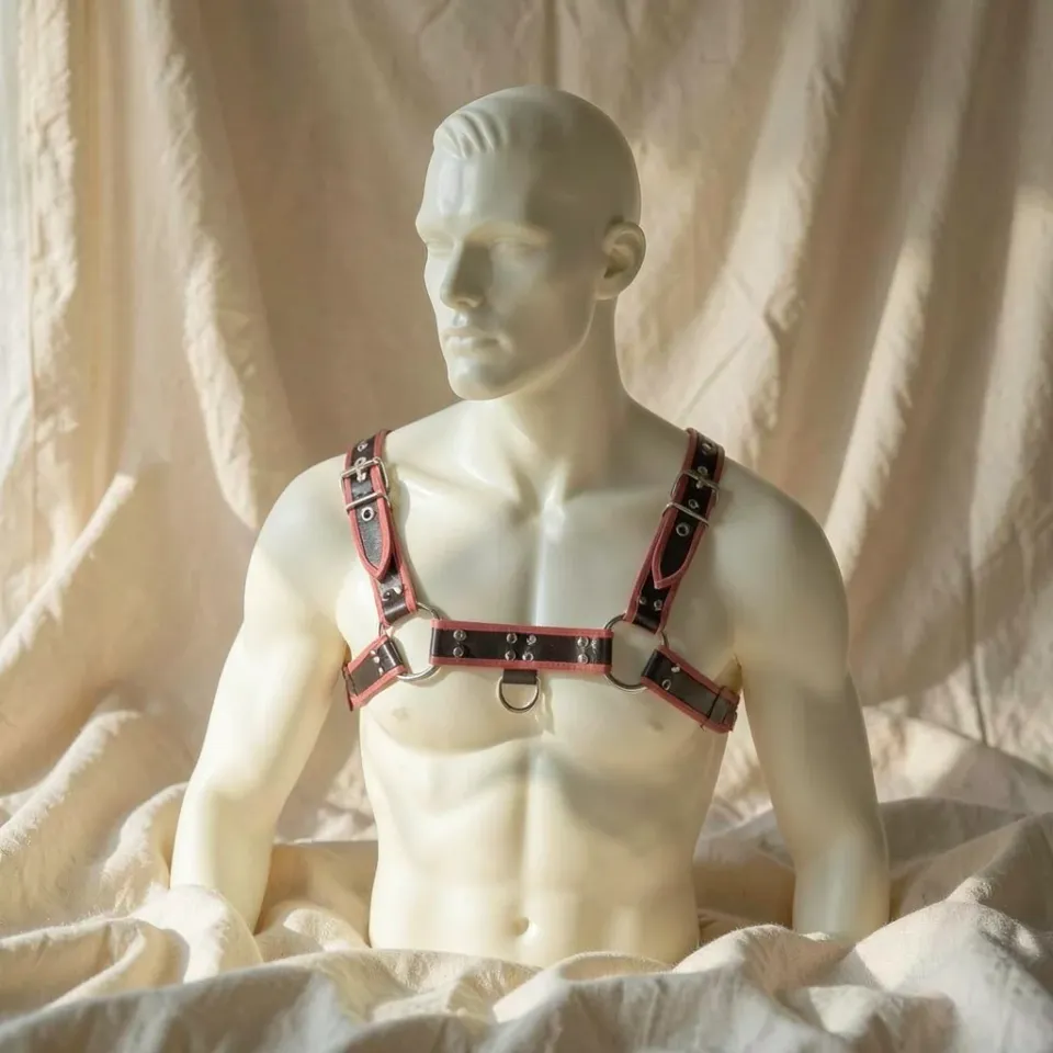 Fetish Submissive imbracatura petto ecopelle nero rosso regolabile