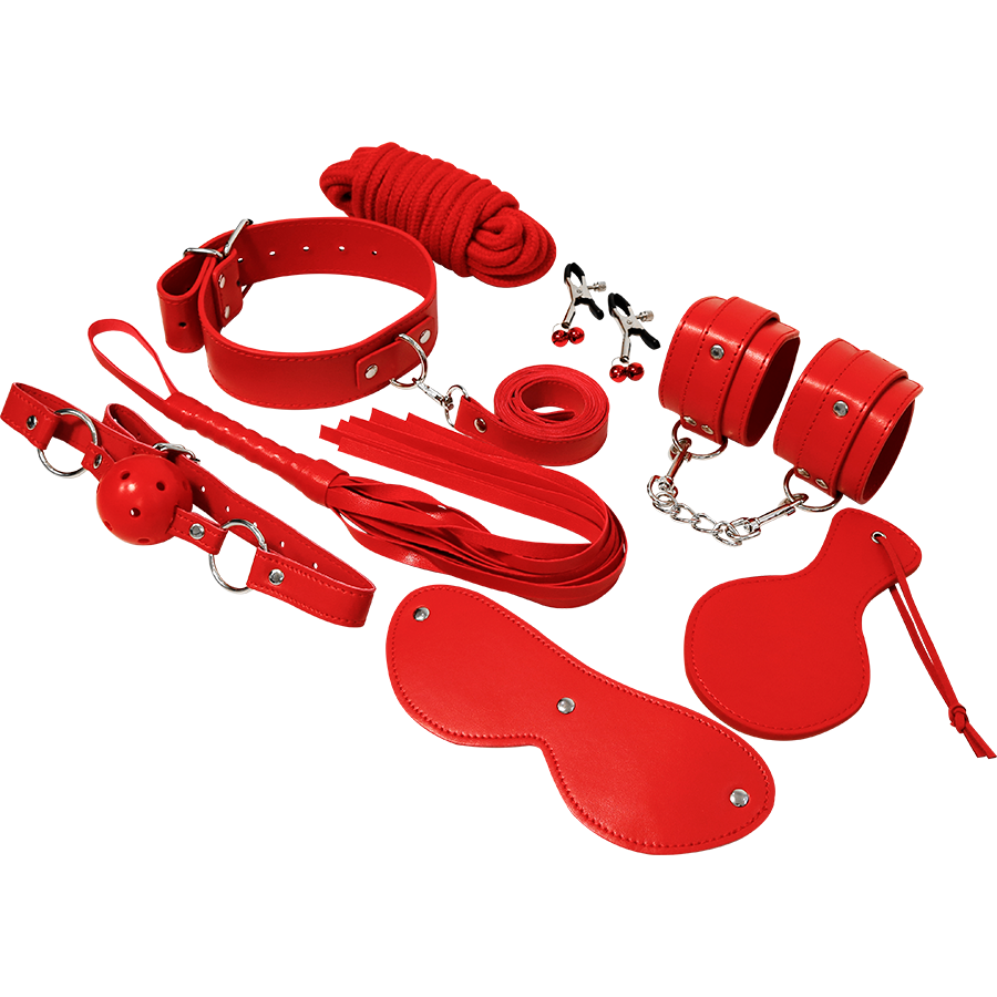Experience Kit BDSM Rosso 8 pezzi in pelle sintetica