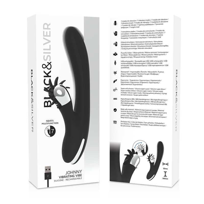 Black&Silver Johnny vibratore rabbit nero 7 modalità