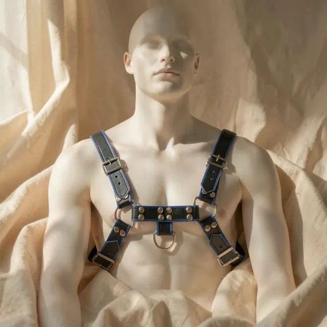 Leather Body Bulldog harness pelle blu nera regolabile