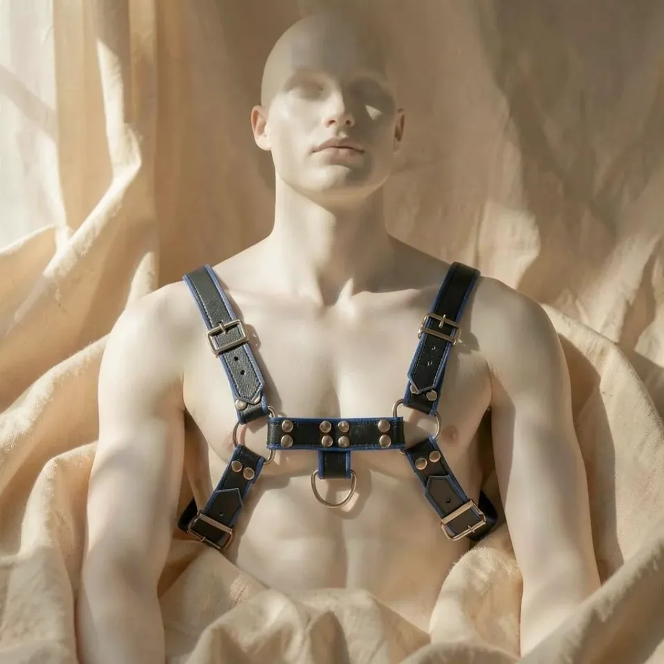 Leather Body Bulldog harness pelle blu nera regolabile