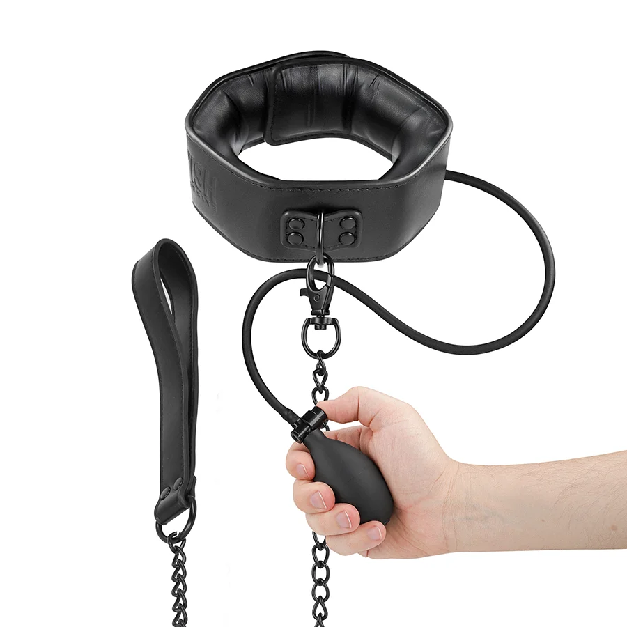 Fetish Submissive collare gonfiabile bondage ecopelle catena