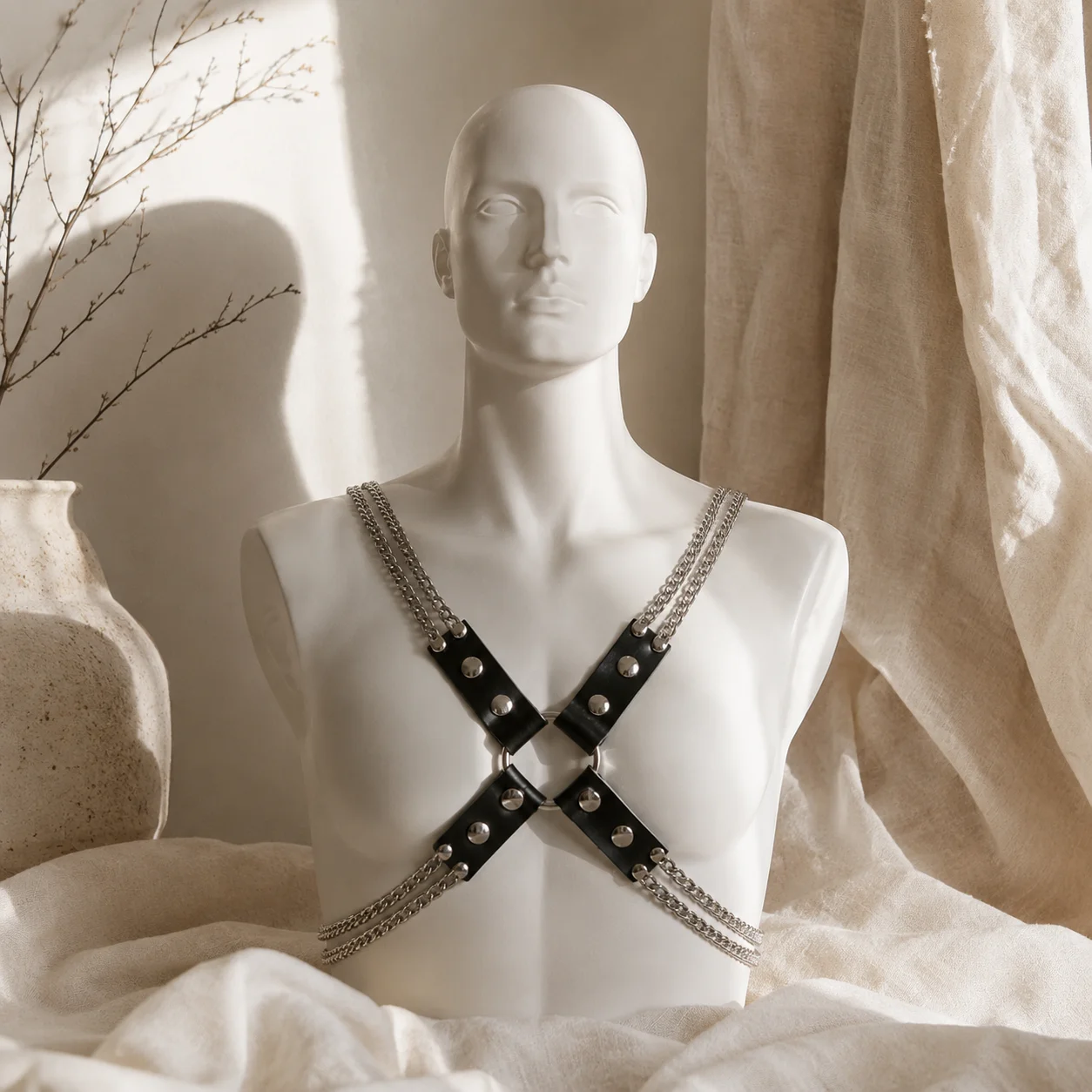 Leather Body imbracatura a catena harness pelle S-XL