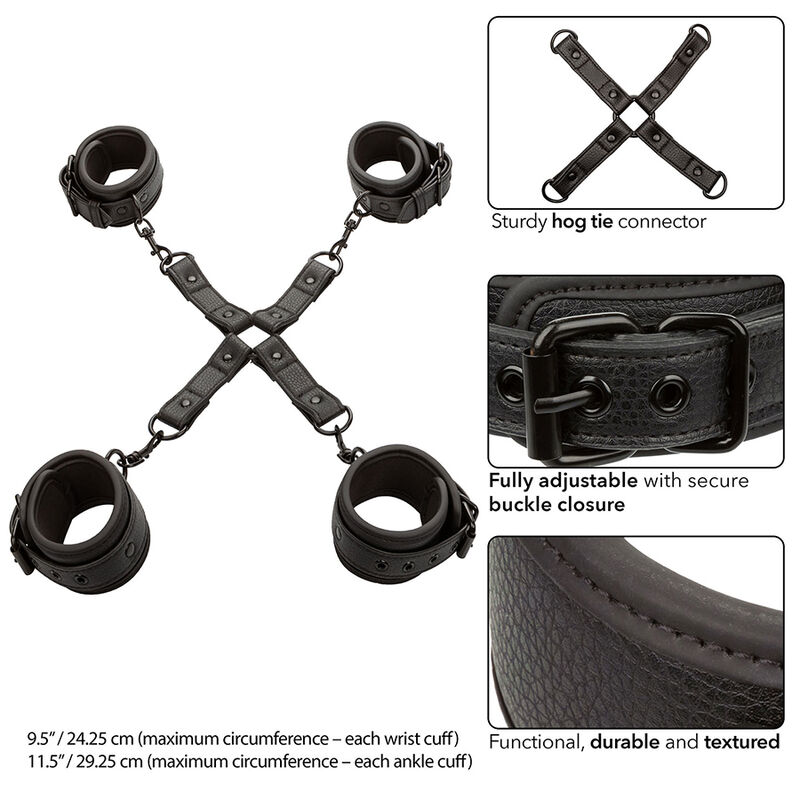 CalExotics Nocturnal Hog Tie set bondage 4 polsini nero