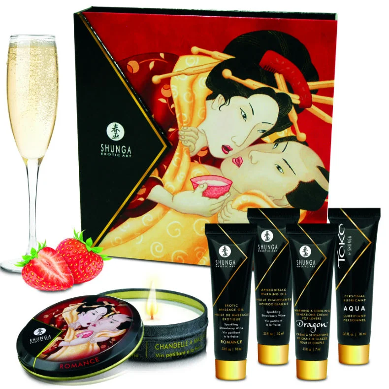 Shunga Kit Segreto Geisha kit massaggio fragole cava 5 pz