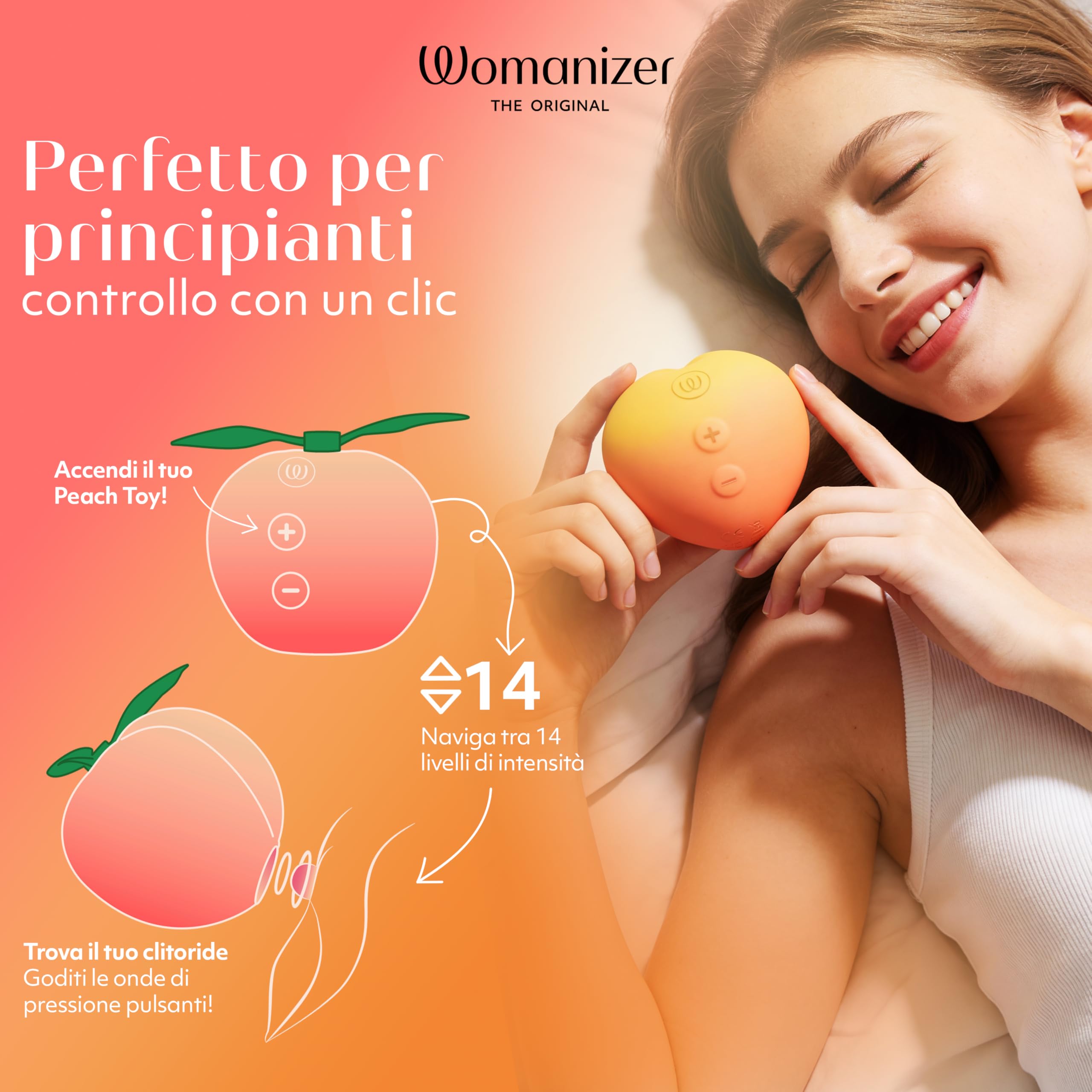 Womanizer Peach succhia clitoride 14 intensità impermeabile