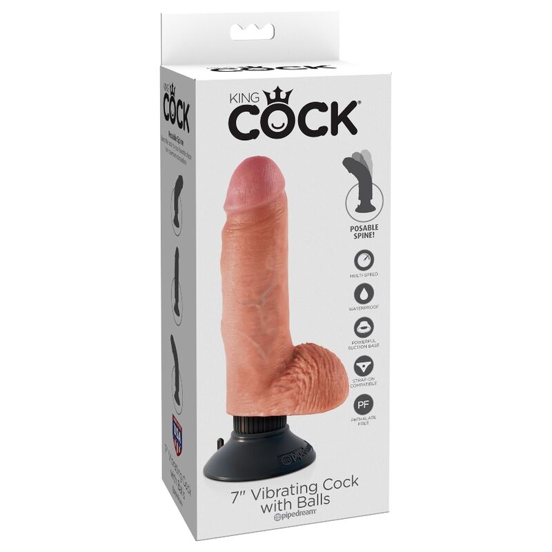 King Cock 17,78 cm Naturale Dildo Vibrante con Sfere
