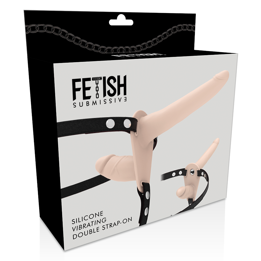 Fetish Submissive harness doppia penetrazione vibrante flesh