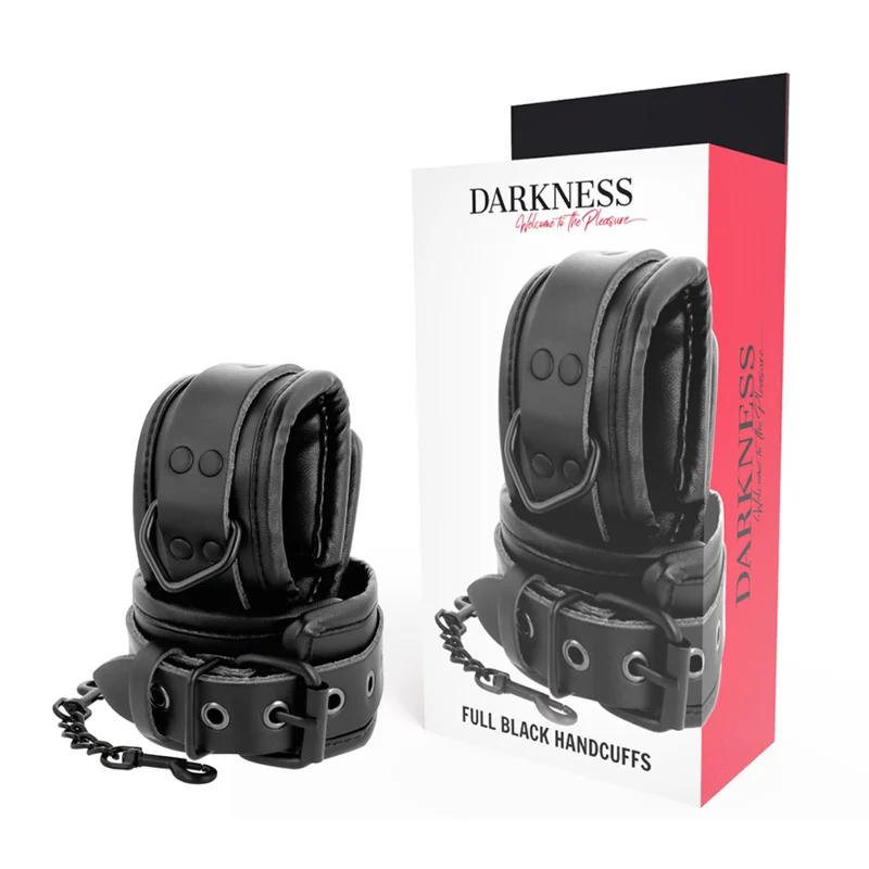 Darkness manette ecopelle nera polsi caviglie regolabili