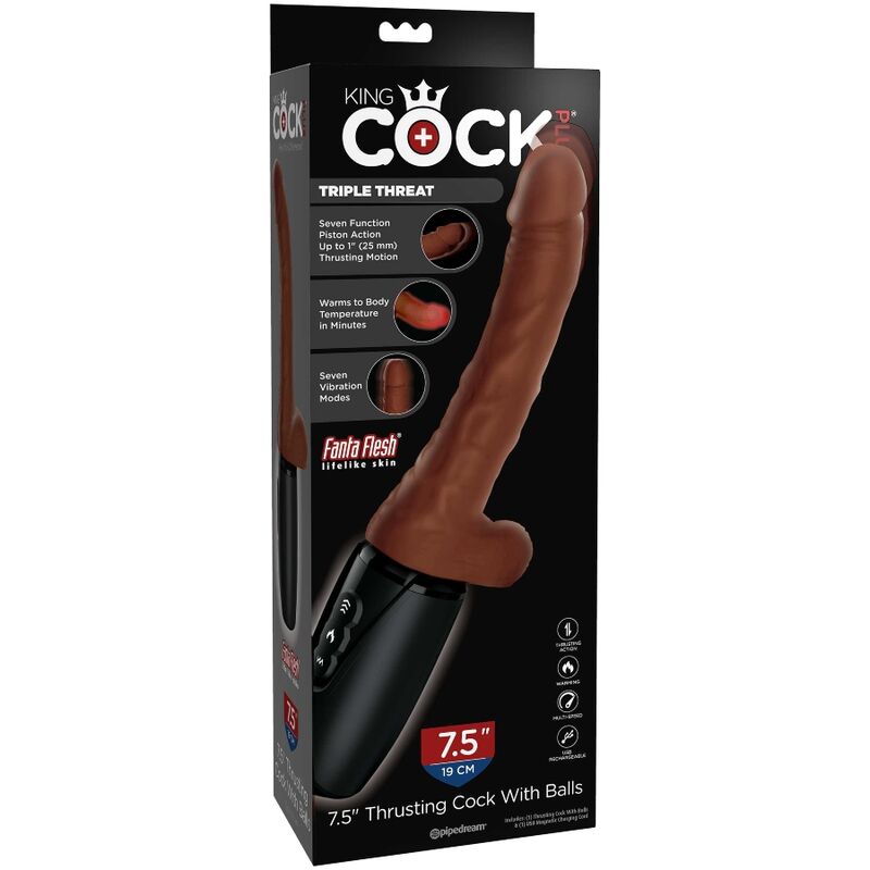 King Cock Tripla Minaccia Plus Vibratore Marrone Riscaldante