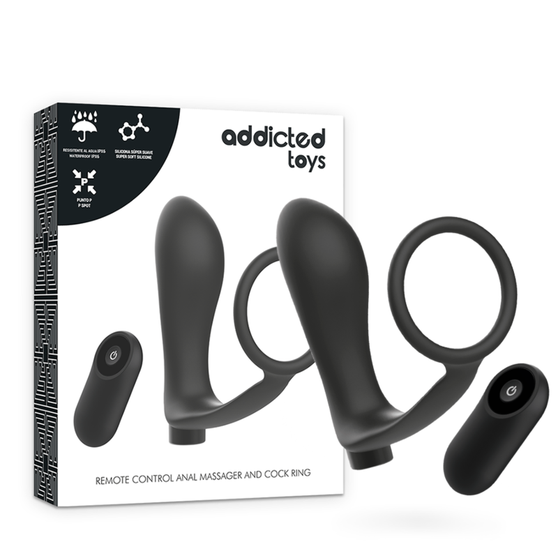 Addicted Toys cockring con plug anale vibrante nero telecomando