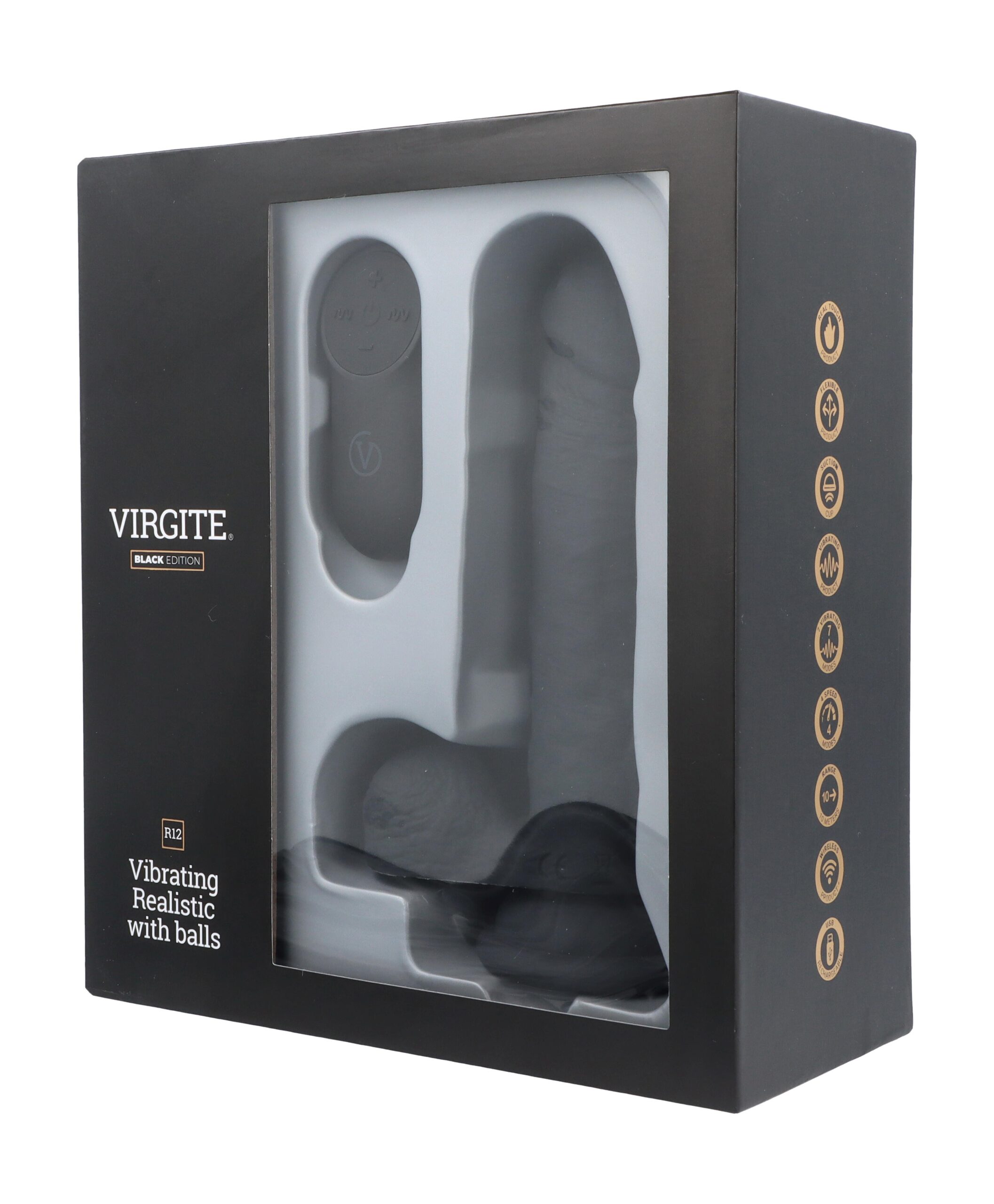 Love Hit by Virgite R12 vibratore realistico nero 14,4 cm telecomando