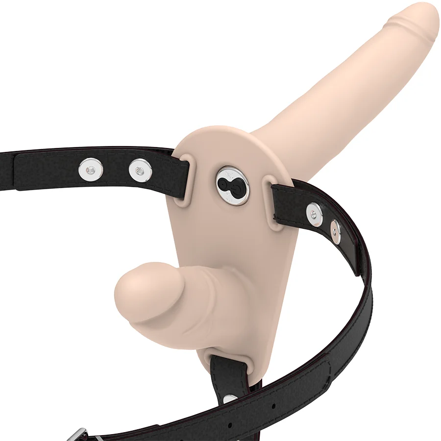 Fetish Submissive harness doppia penetrazione vibrante flesh