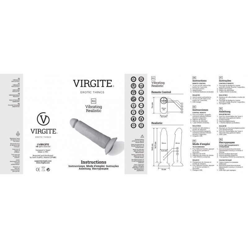 Love Hit by Virgite R12 vibratore realistico nero 14,4 cm telecomando