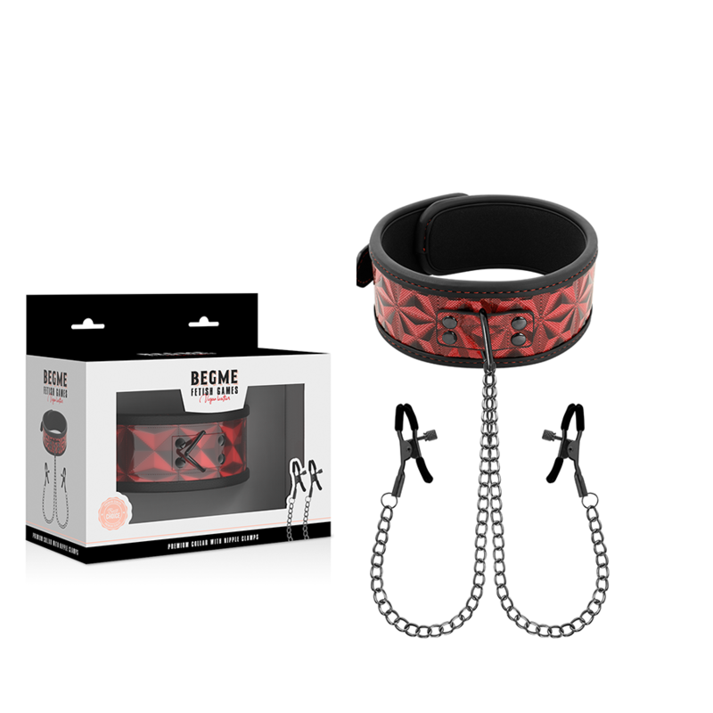 Begme Red Edition collare con morsetti bondage regolabile
