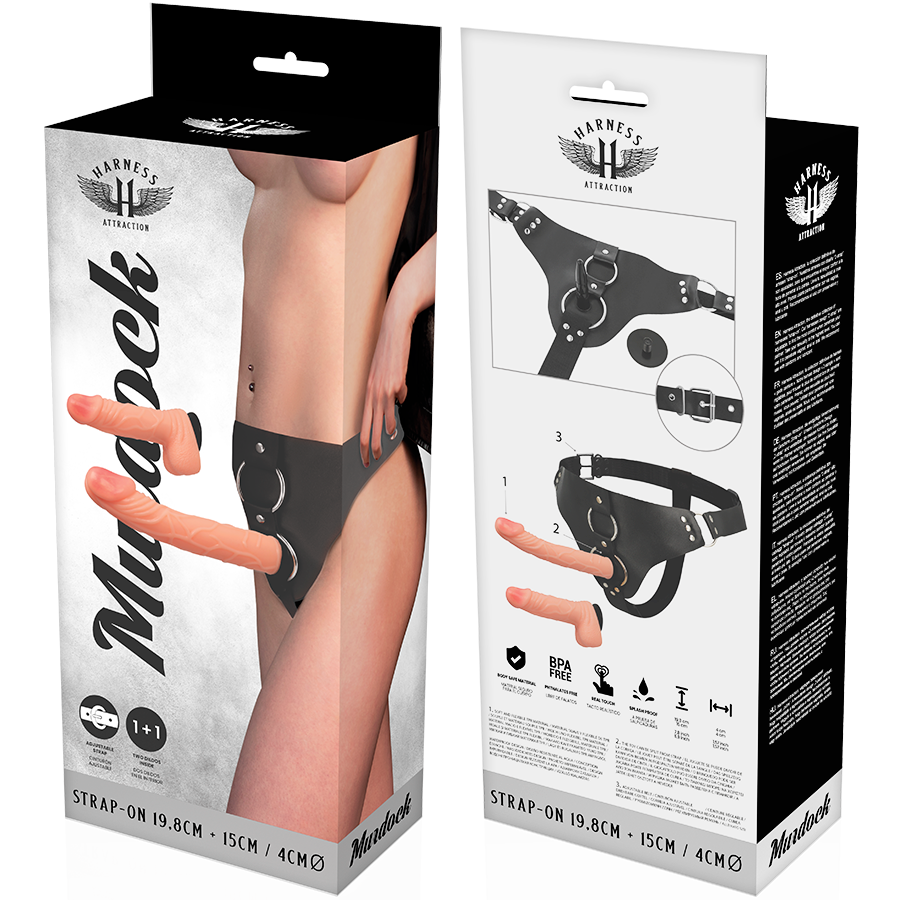 Attraction Murdock harness strap-on 2 dildo 19,8 cm
