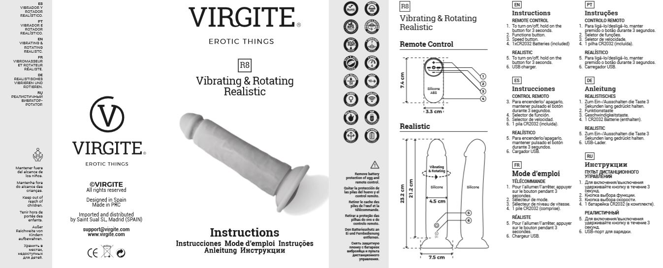 Virgite Love Hit R8 Vibratore Realistico Rotante 21 cm telecomando