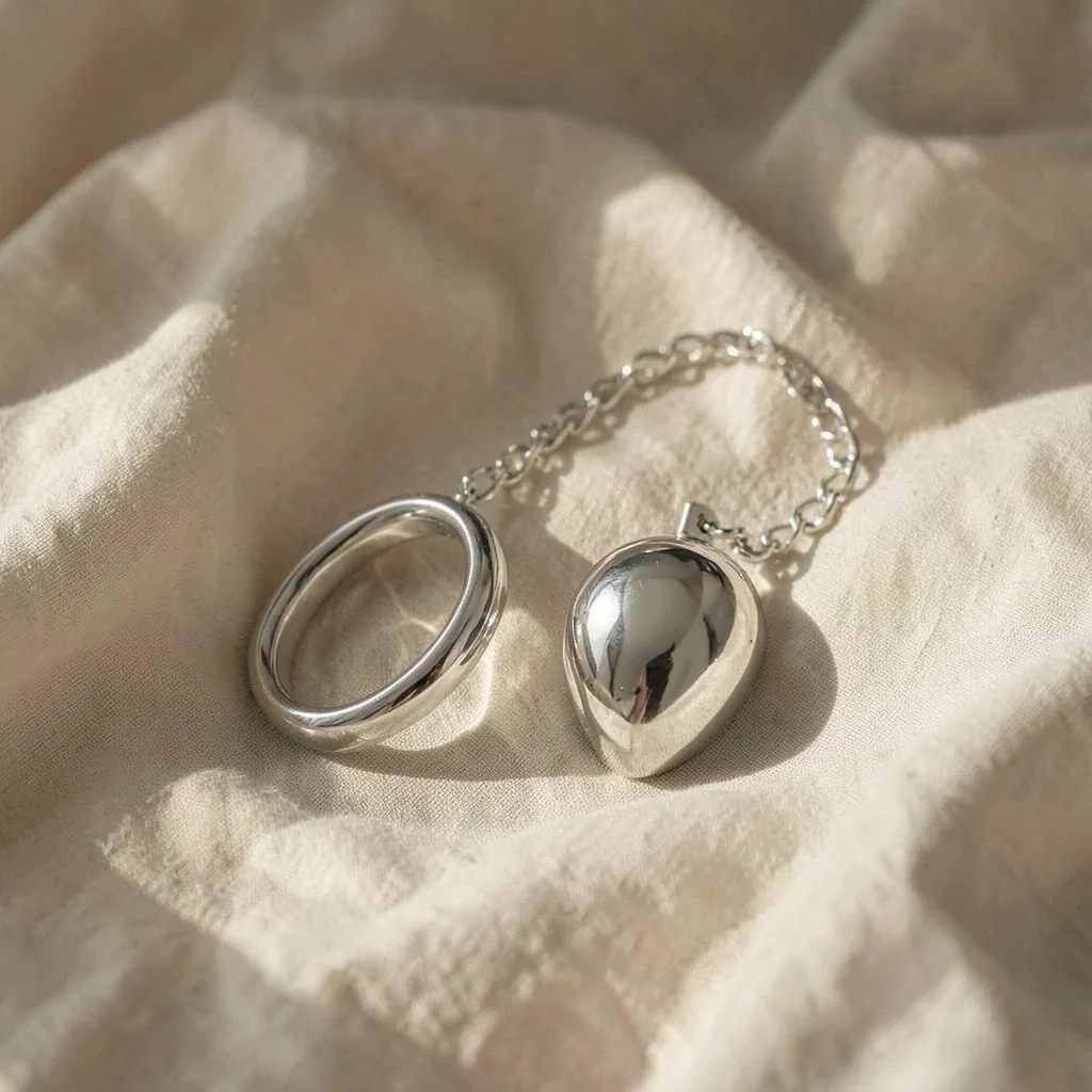Metal Hard anello con catena e sfera 50 mm anello pene acciaio