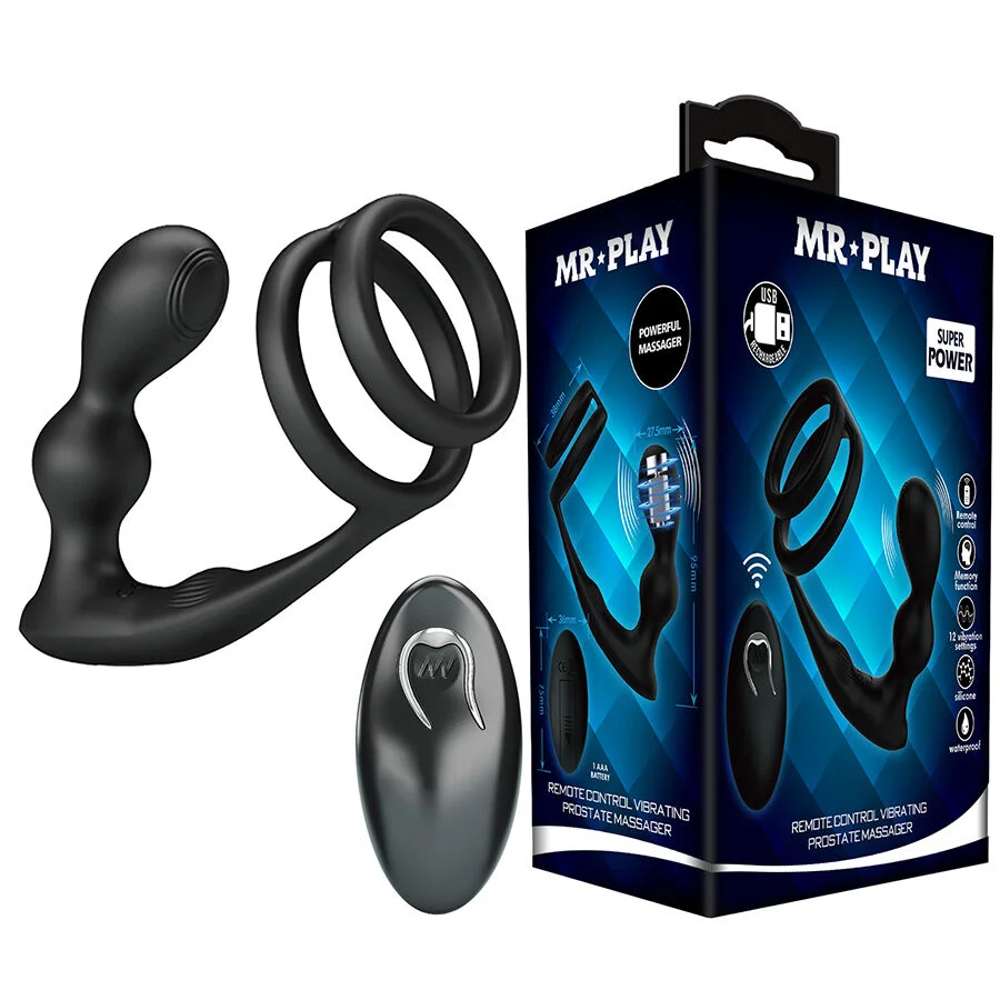 MR Play doppio anello con plug anale vibrante telecomando