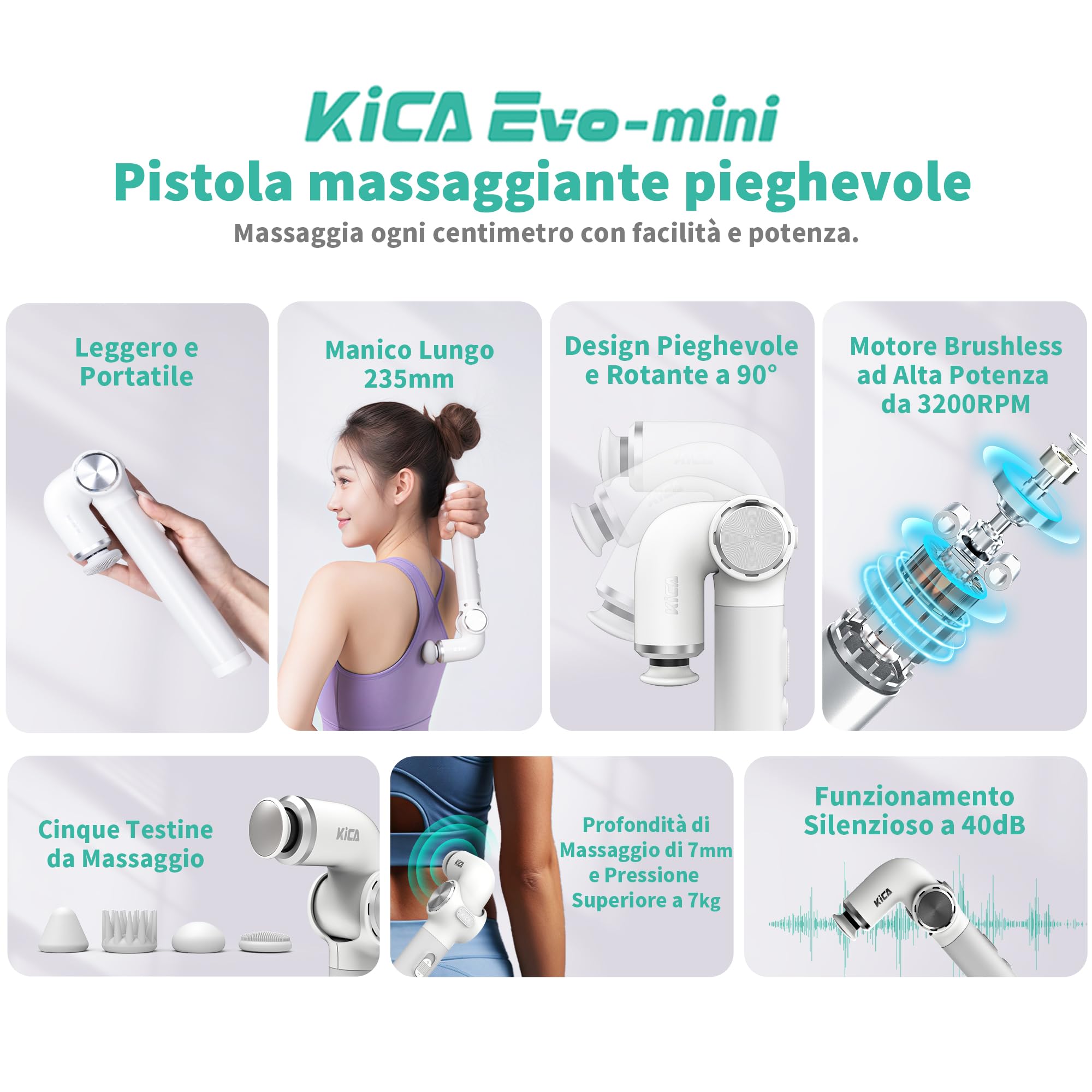 KiCA EVO Mini pistola massaggio 5 testine silenziosa