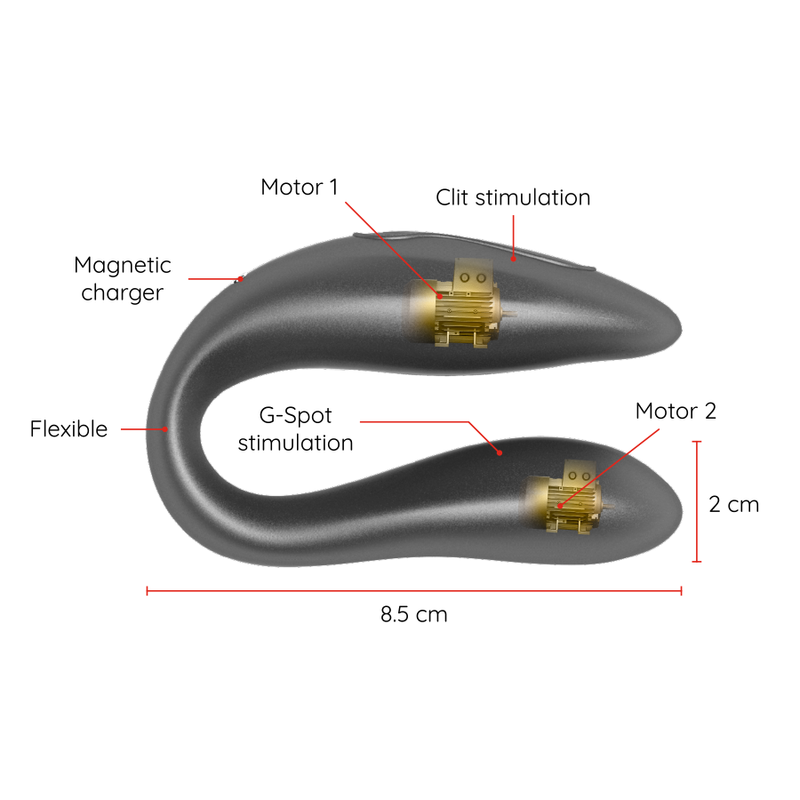 Oninder Double Pleasure vibratore di coppia nero con app
