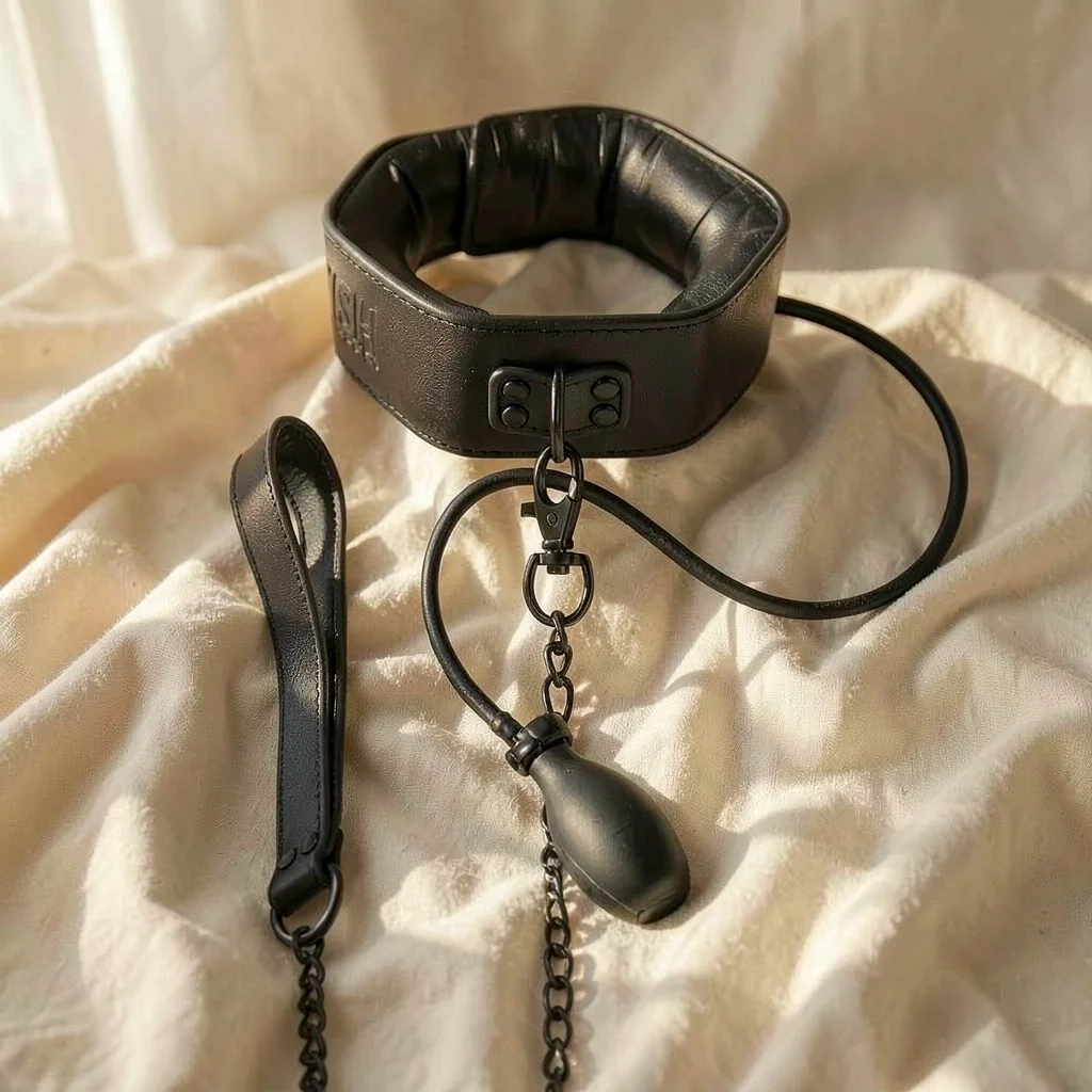Fetish Submissive collare gonfiabile bondage ecopelle catena