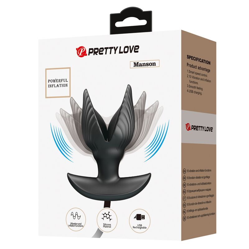 Pretty Love plug gonfiabile vibrante in silicone nero