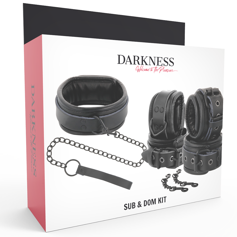 Darkness manette e collare in pelle set bondage nero