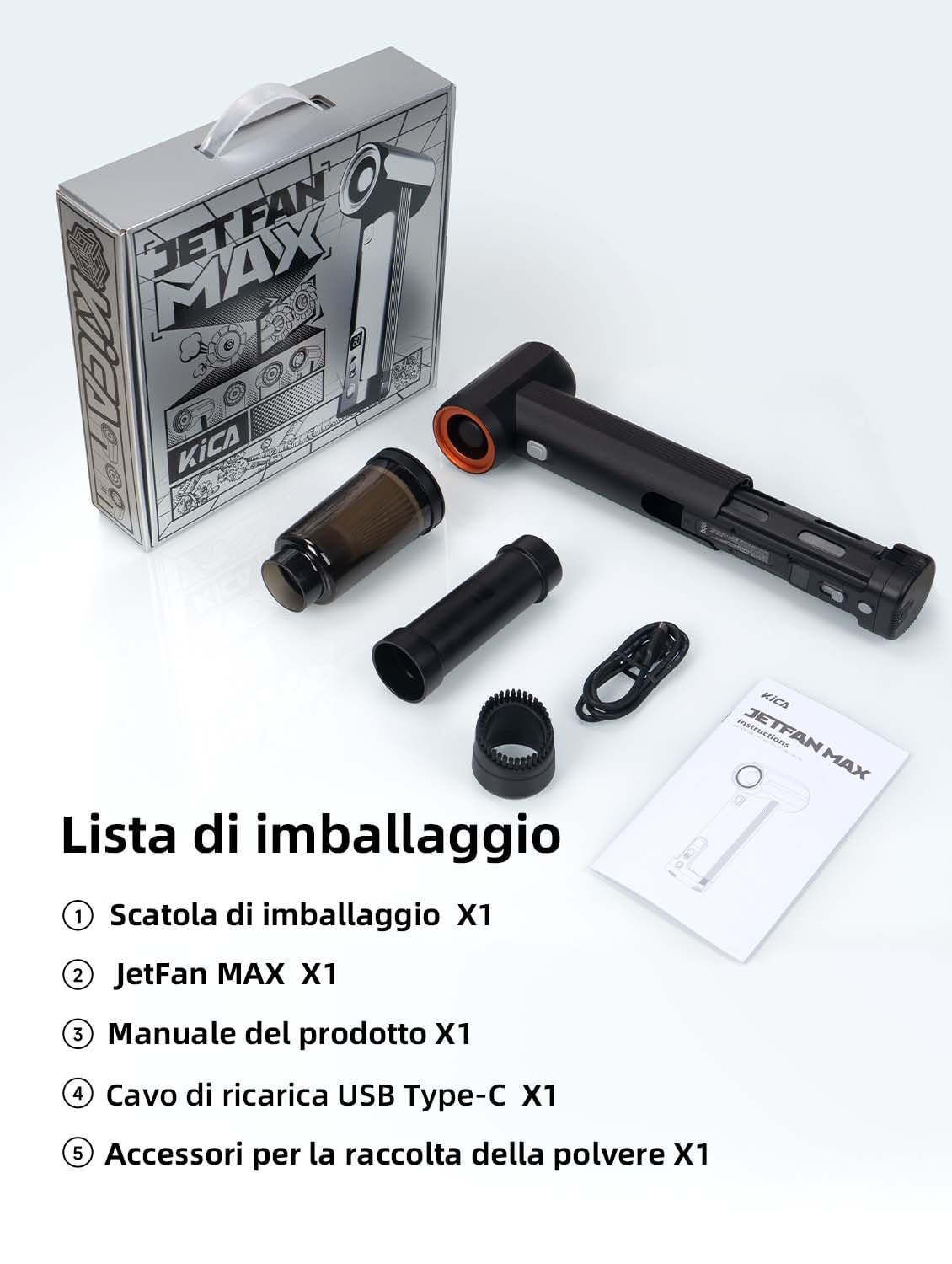 Kica JetFan Max soffiatore batteria 331 km/h display LED
