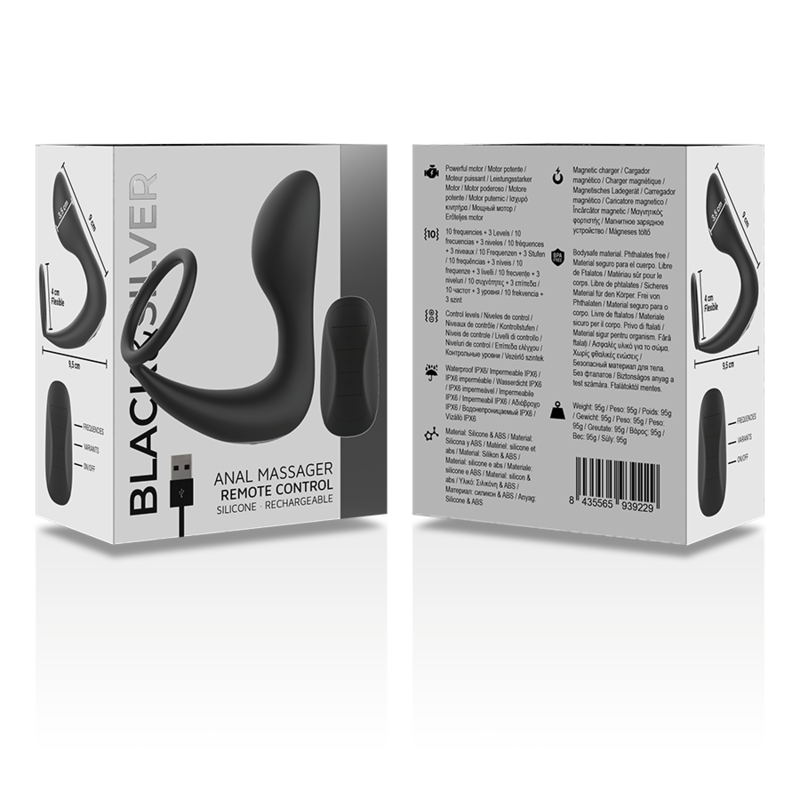 Black&Silver Anal Massage Ring anello vibrante silicone telecomando
