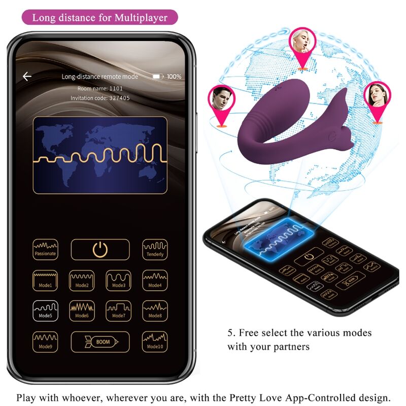 Pretty Love Jayleen vibratore coppia app 12 modalità viola