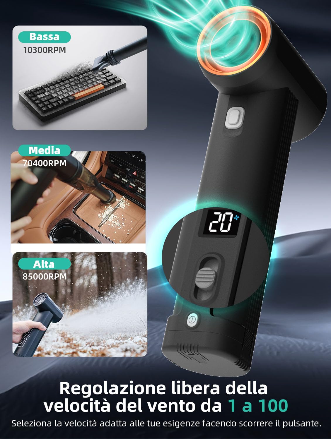 Kica JetFan Max soffiatore batteria 331 km/h display LED