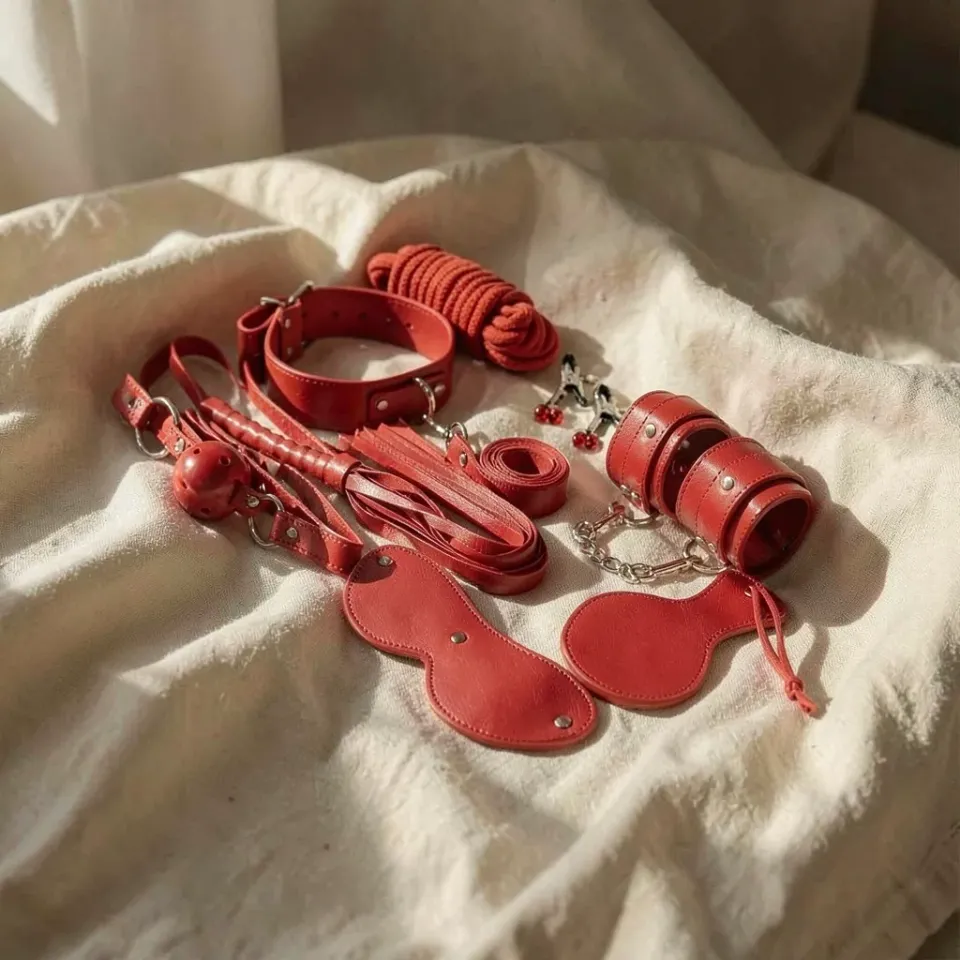 Experience Kit BDSM Rosso 8 pezzi in pelle sintetica
