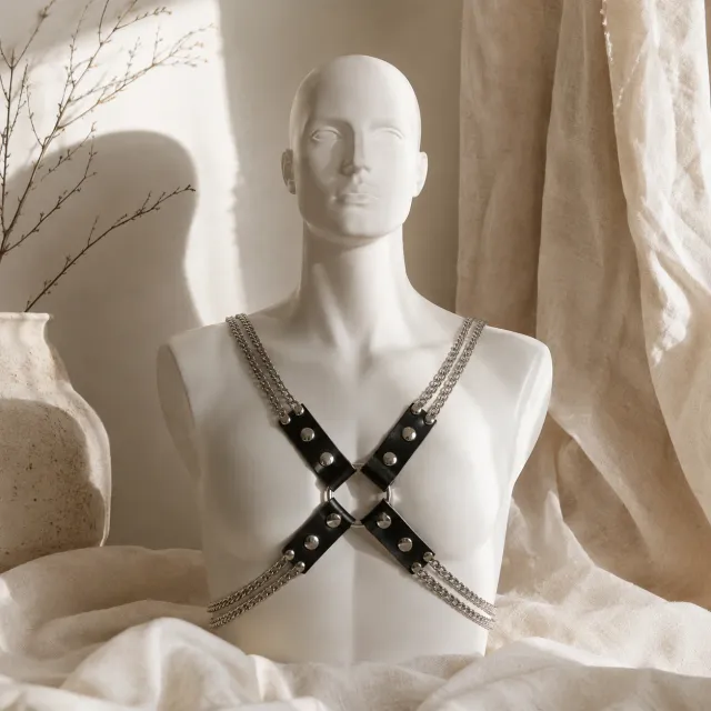 Leather Body imbracatura a catena harness pelle S-XL
