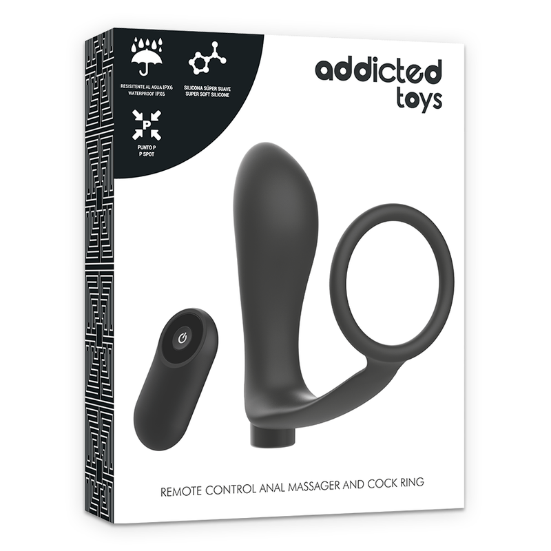 Addicted Toys cockring con plug anale vibrante nero telecomando