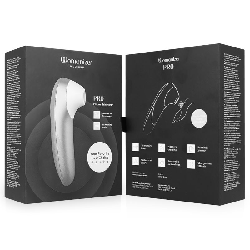 Womanizer Pro stimolatore clitorideo grigio argento 11 intensità