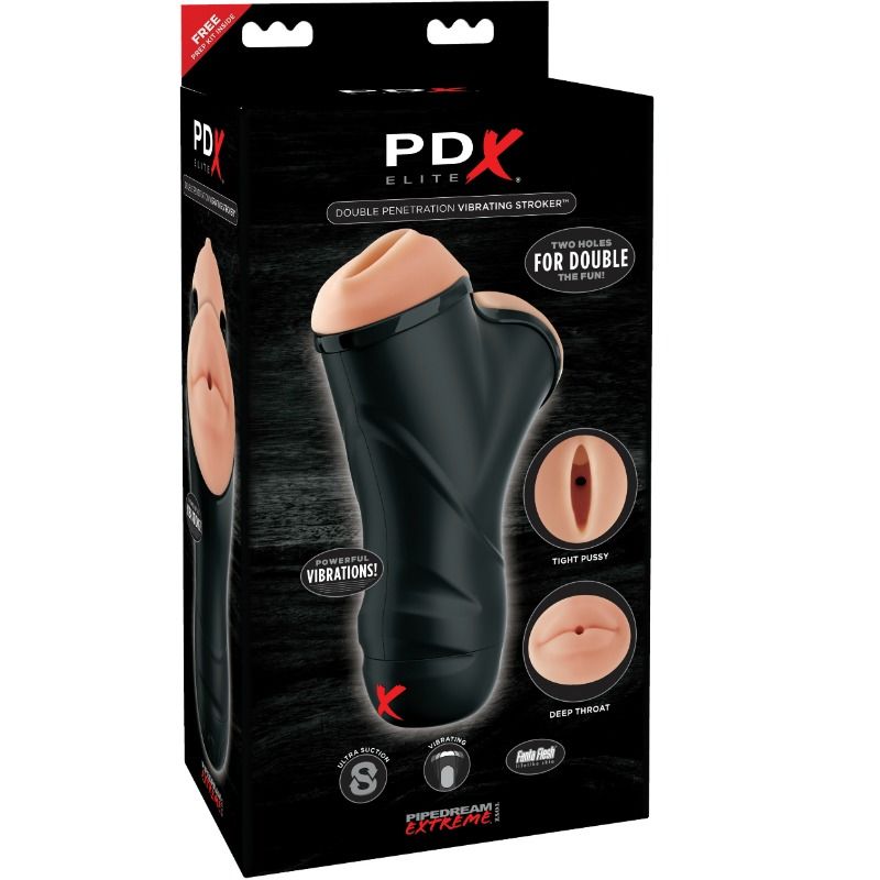 Frutille PDX Elite masturbatore doppio canale vibrante