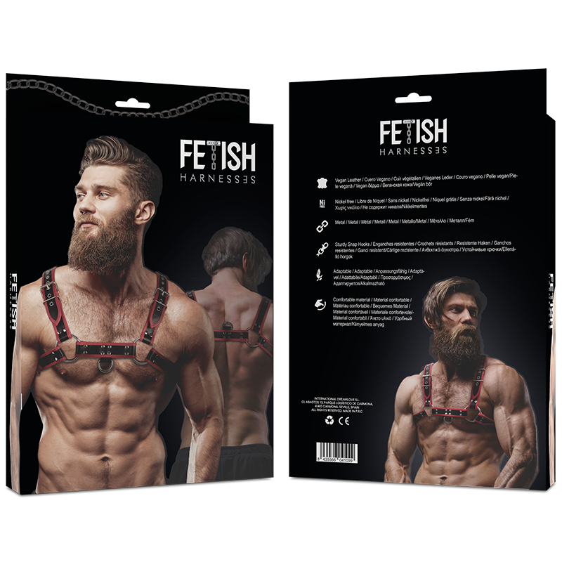 Fetish Submissive imbracatura petto ecopelle nero rosso regolabile
