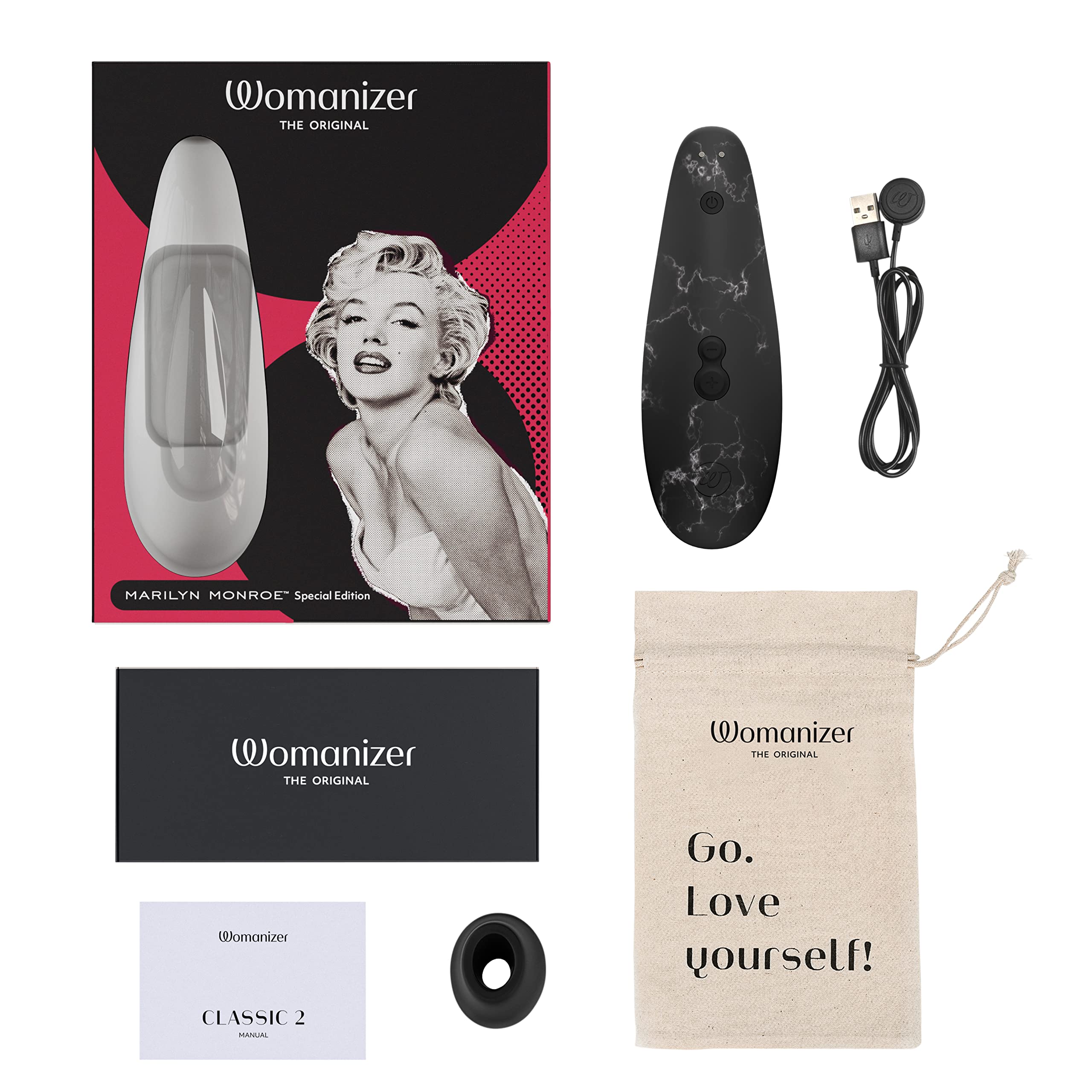 Womanizer Marilyn Monroe stimolatore clitorideo nero marmo 10 intensità