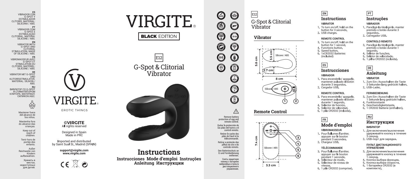 Love Hit by Virgite E12 Essentials vibratore coppia nero telecomando