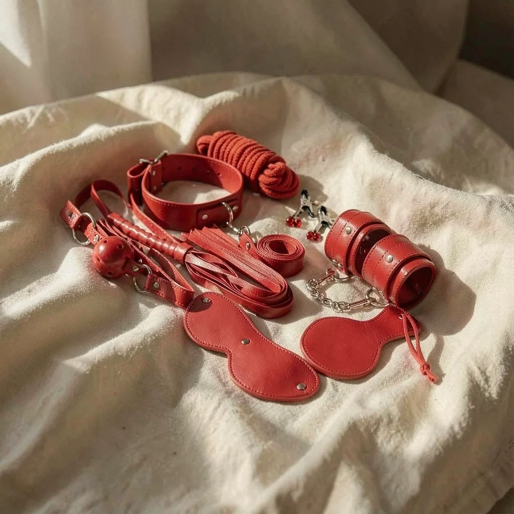 Experience Kit BDSM Rosso 8 pezzi in pelle sintetica