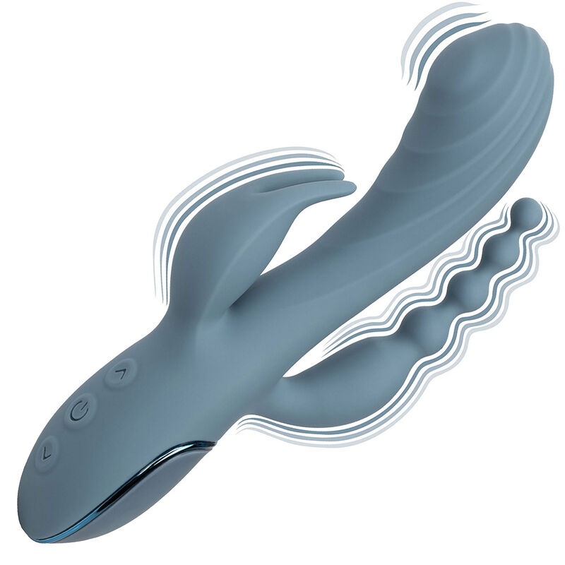 CalExotics Triple Ecstasy vibratore rabbit grigio pulsante