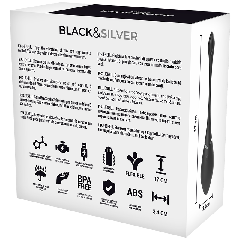 Black&Silver Jenell uovo vibrante telecomando silicone