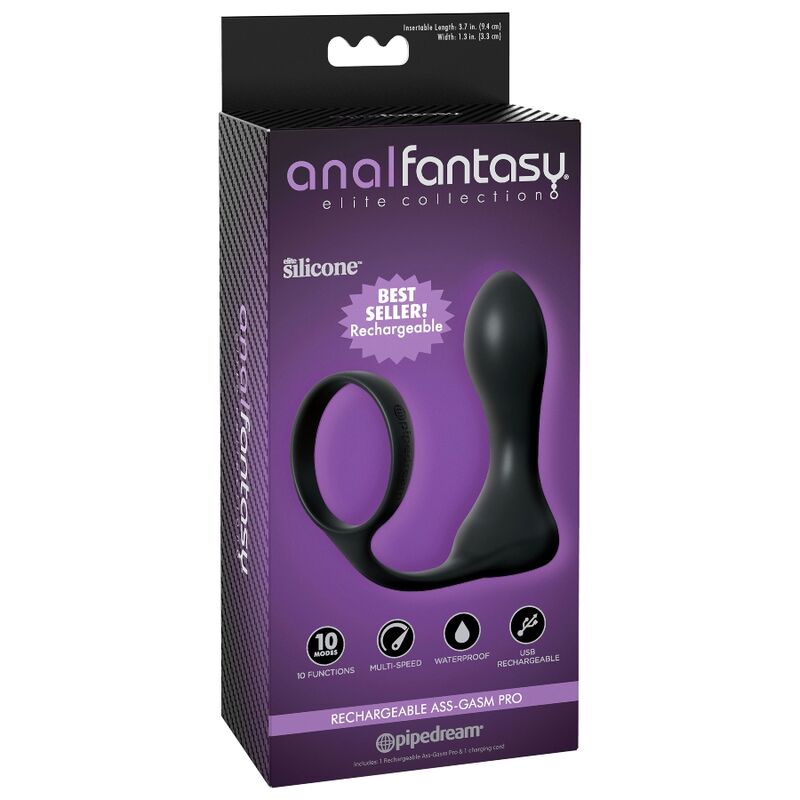 Anal Fantasy Elite Ass-Gasm Pro plug vibrante cockring nero 10 funzioni