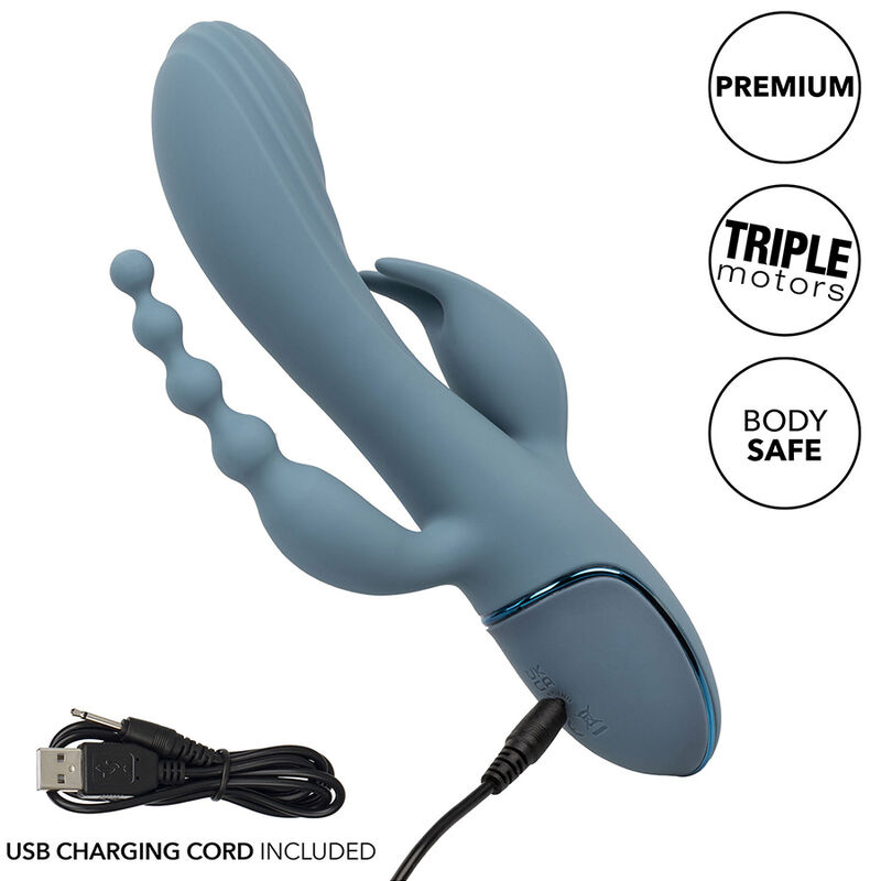 CalExotics Triple Ecstasy vibratore rabbit grigio pulsante