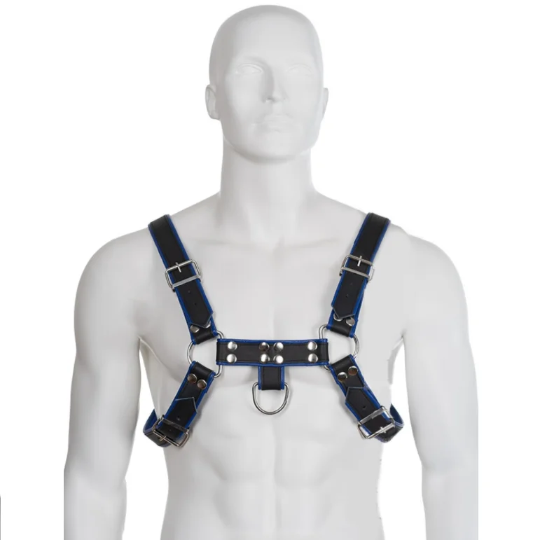 Leather Body Bulldog harness pelle blu nera regolabile