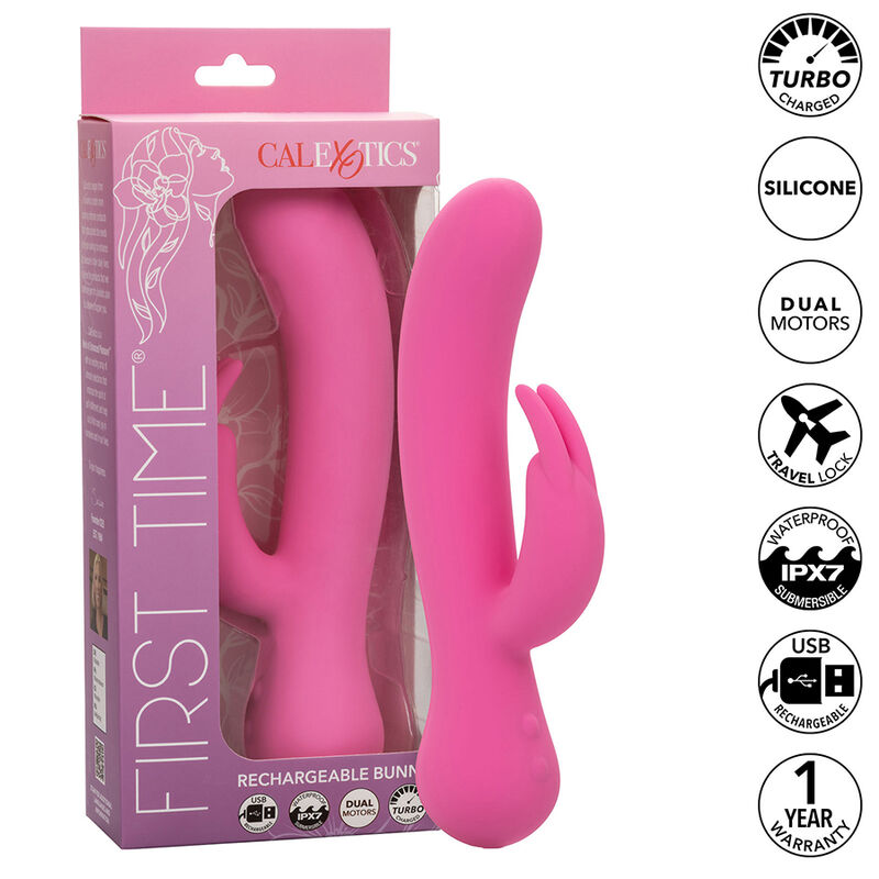 CalExotics First Time Rabbit vibratore rosa silicone 21 cm