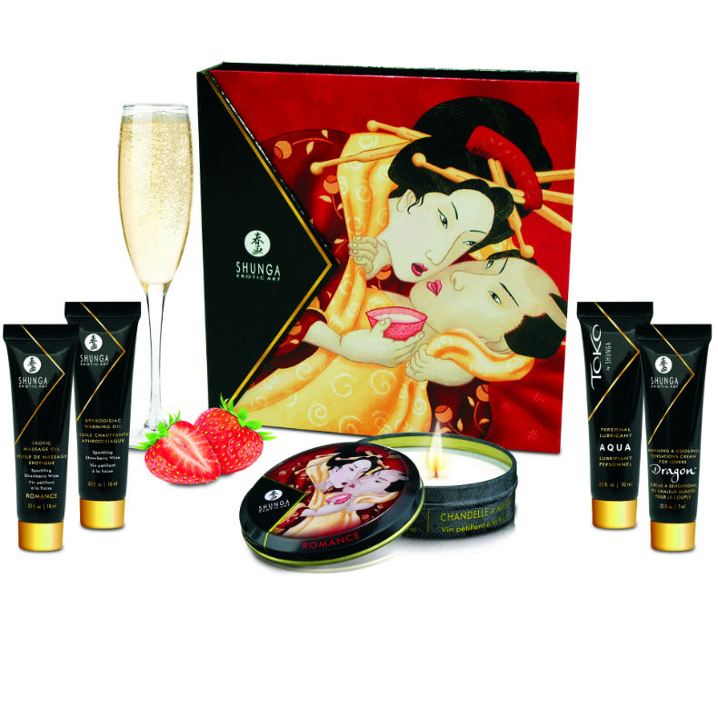 Shunga Kit Segreto Geisha kit massaggio fragole cava 5 pz