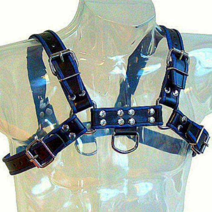 Leather Body Bulldog harness pelle blu nera regolabile
